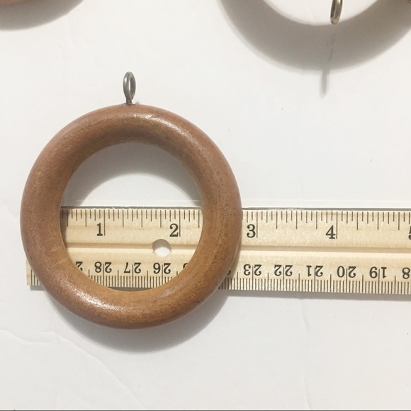Vintage 14 Wood Pole Curtain Rings Round Eye hook - Picture 4 of 5